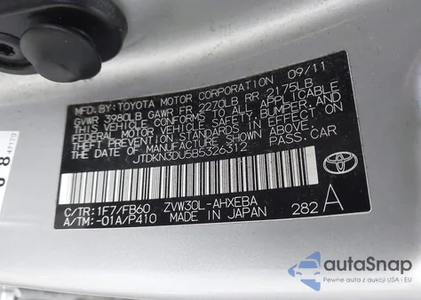 2011 Toyota Prius Two from USA, damaged, VIN JTDKN3DU5B5326312
